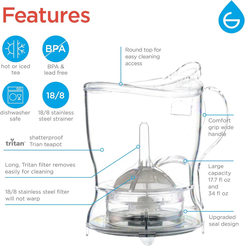 Infuseur à thé ABERDEEN Easy Pour, théière à distribution par le bas - Capacité de 17,7 fl. oz / 525 ml, transparent