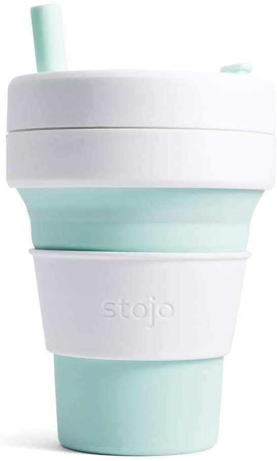 Leak proof folding travel cup, 470 ml, by Stojo mint green